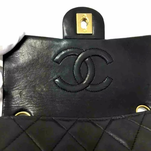 CHANEL Classic Leather Mini Flap Bag: 24k Gold Chain Crossbody Bag - Picture 11 of 14